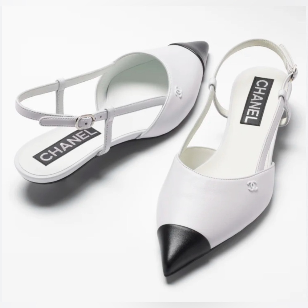 Chanel classic ballet two tone slingbacks NWB pointed toes 39.5 - Picture 2 of 15